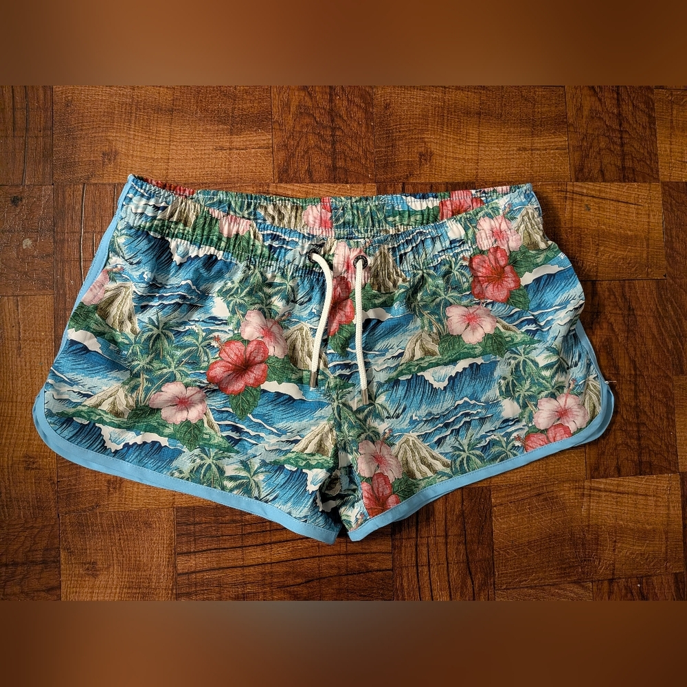 Franks Oahu Hawaiian Floral Athletic Swim Trunks Shorts NWT Size Medium Women